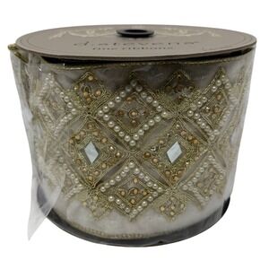 d.stevens Ivory Velvet Beaded Gold Diamond Gilded Ribbon 5in x 5yds BH07-1765